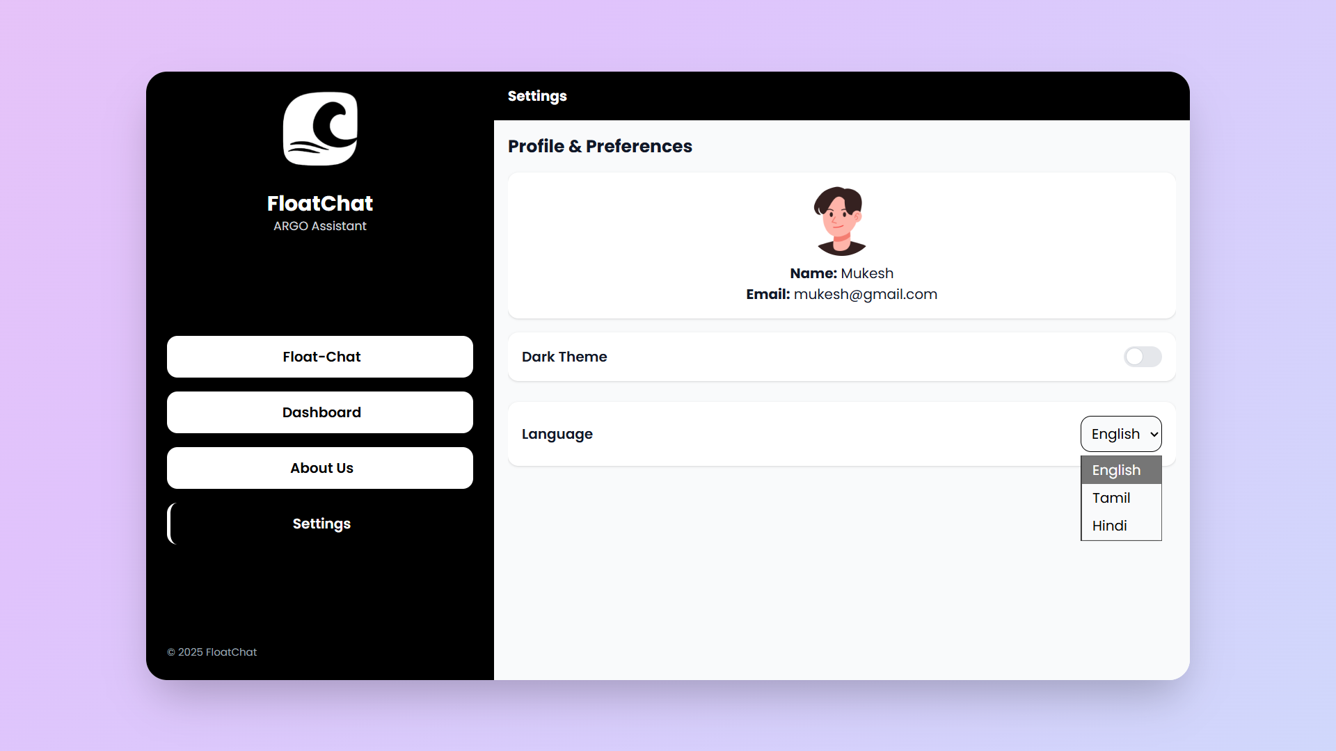 User and application settings configuration